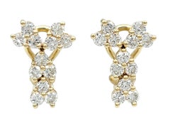Round Diamond Trio Cluster Style Drop Earrings in 14 Karat Yellow Gold