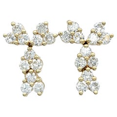 Round Diamond Trio Cluster Style Drop Earrings in 14 Karat Yellow Gold