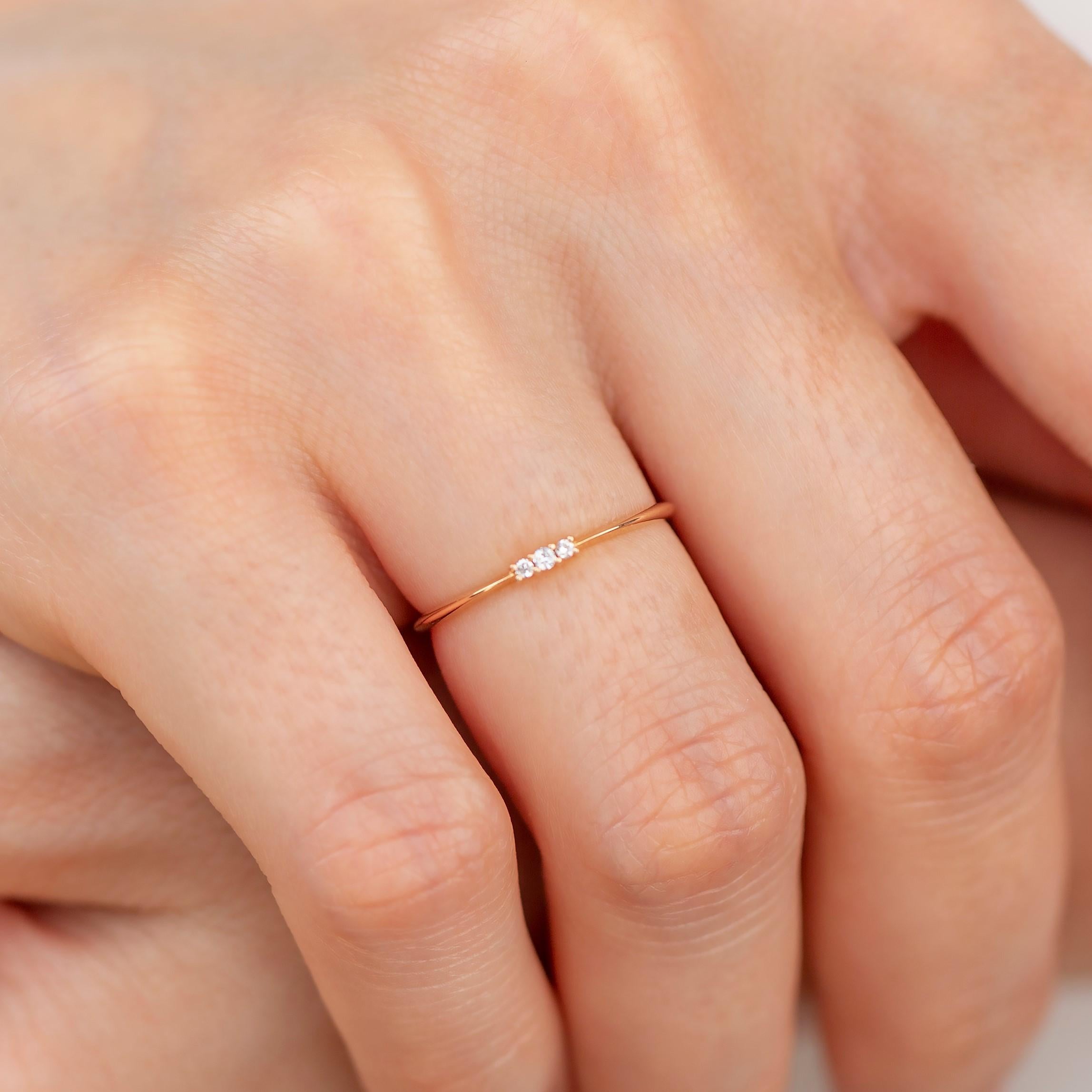 For Sale:  Round Diamond Trio Ring, 14k Solid Gold Ring, Dainty Ring, Minimalist Style Ring 2
