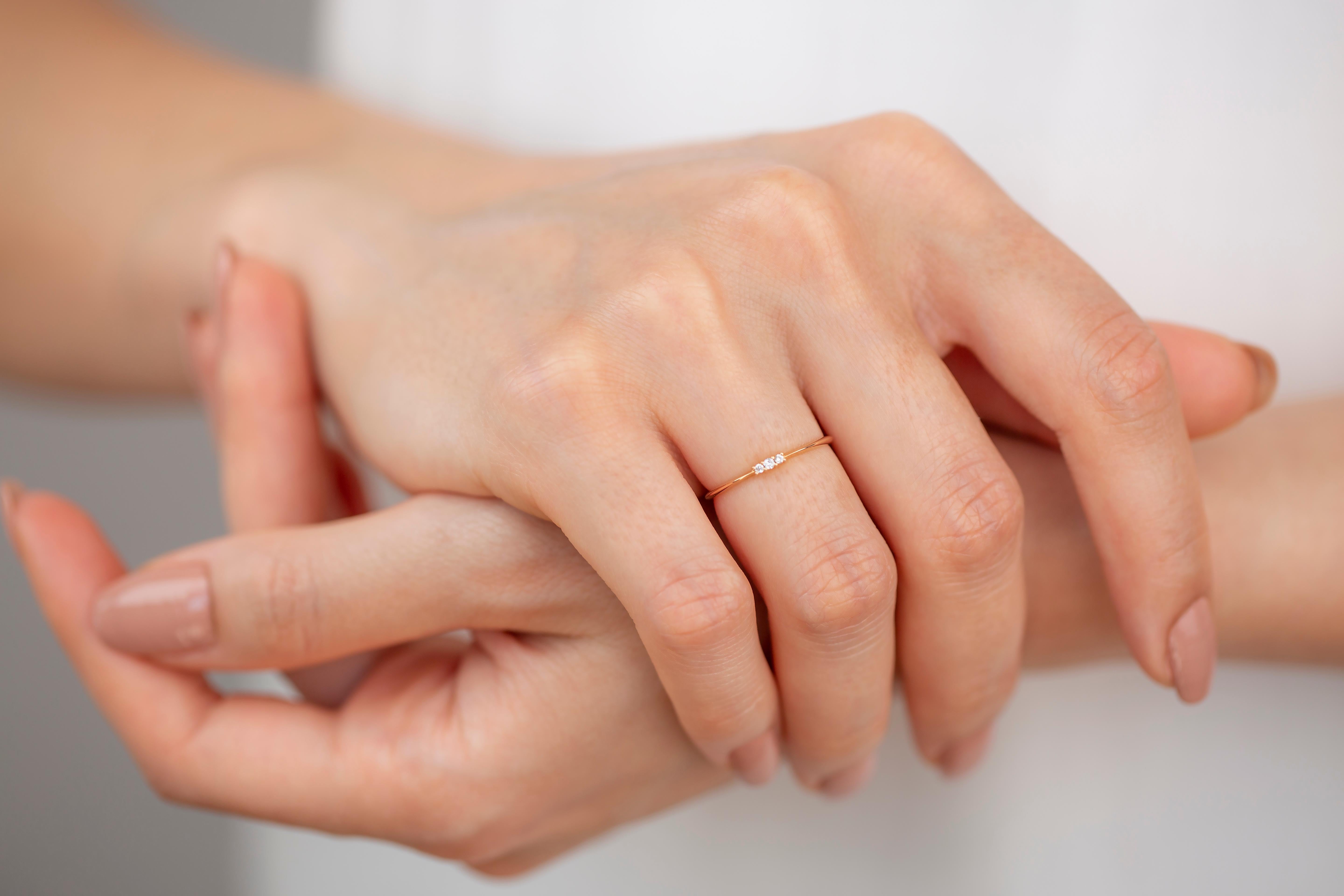Round Diamond Trio Ring, 14k Solid Gold Ring, Dainty Ring, Minimalist Style Ring 3