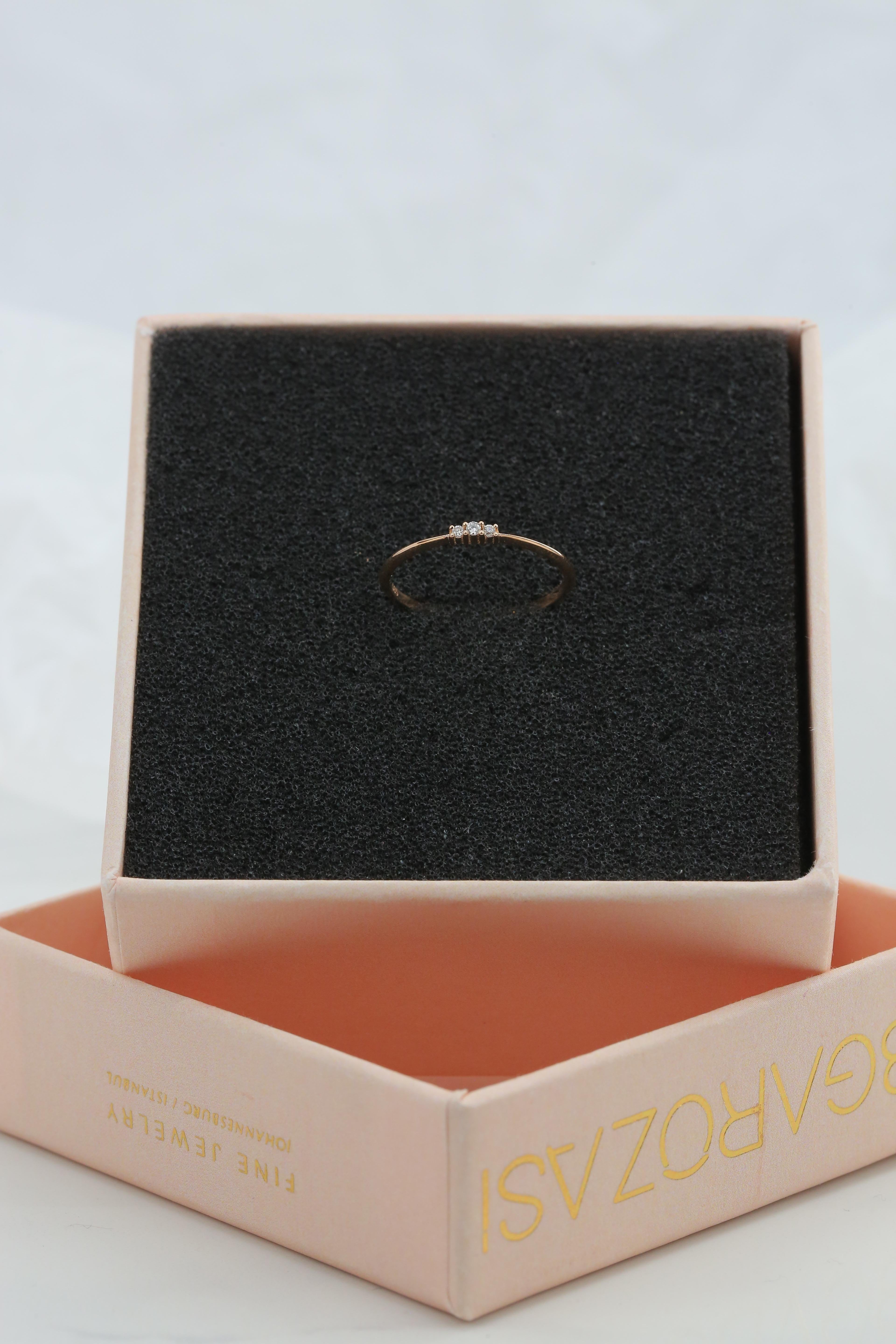 For Sale:  Round Diamond Trio Ring, 14k Solid Gold Ring, Dainty Ring, Minimalist Style Ring 4