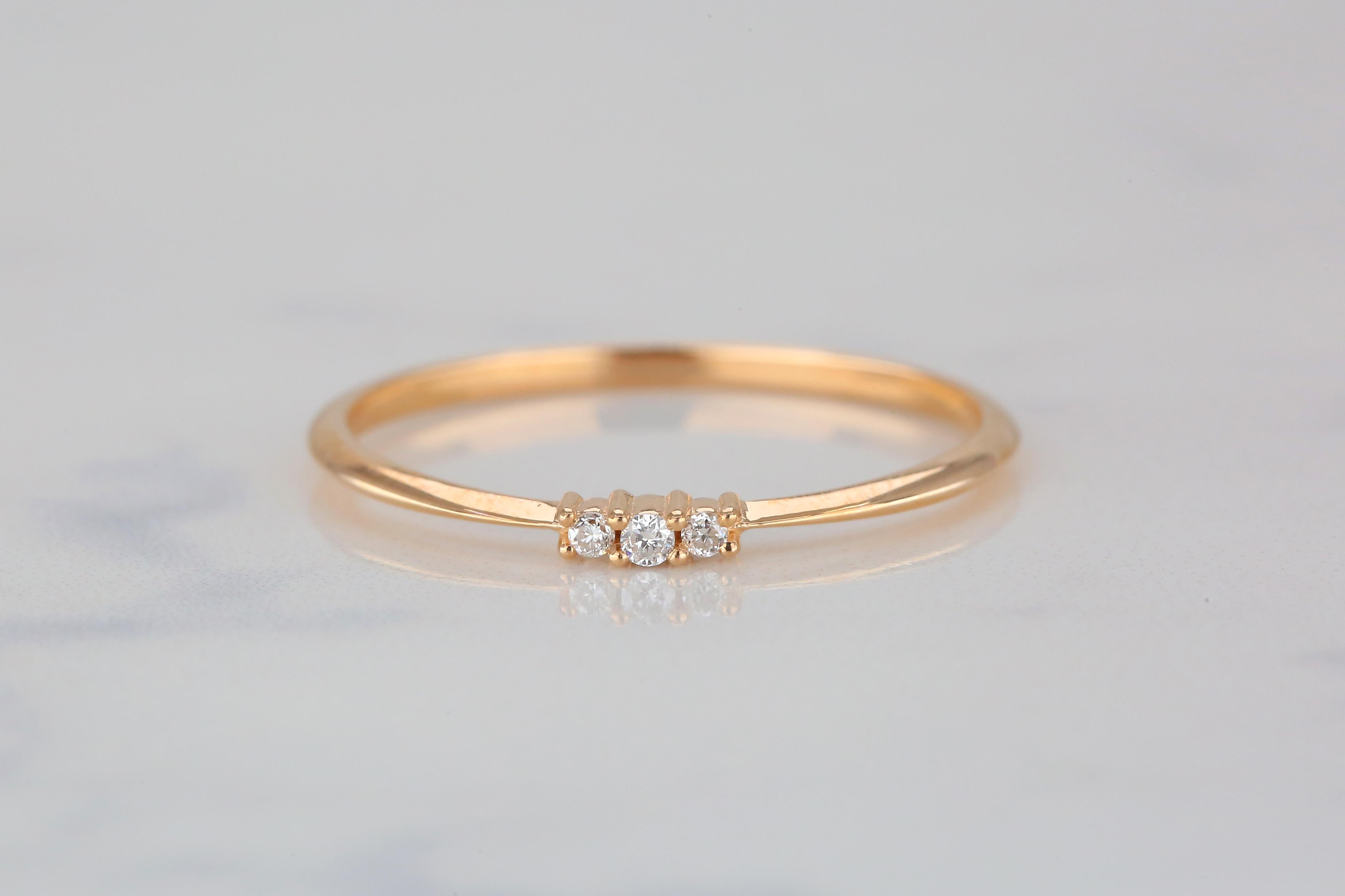 For Sale:  Round Diamond Trio Ring, 14k Solid Gold Ring, Dainty Ring, Minimalist Style Ring 5