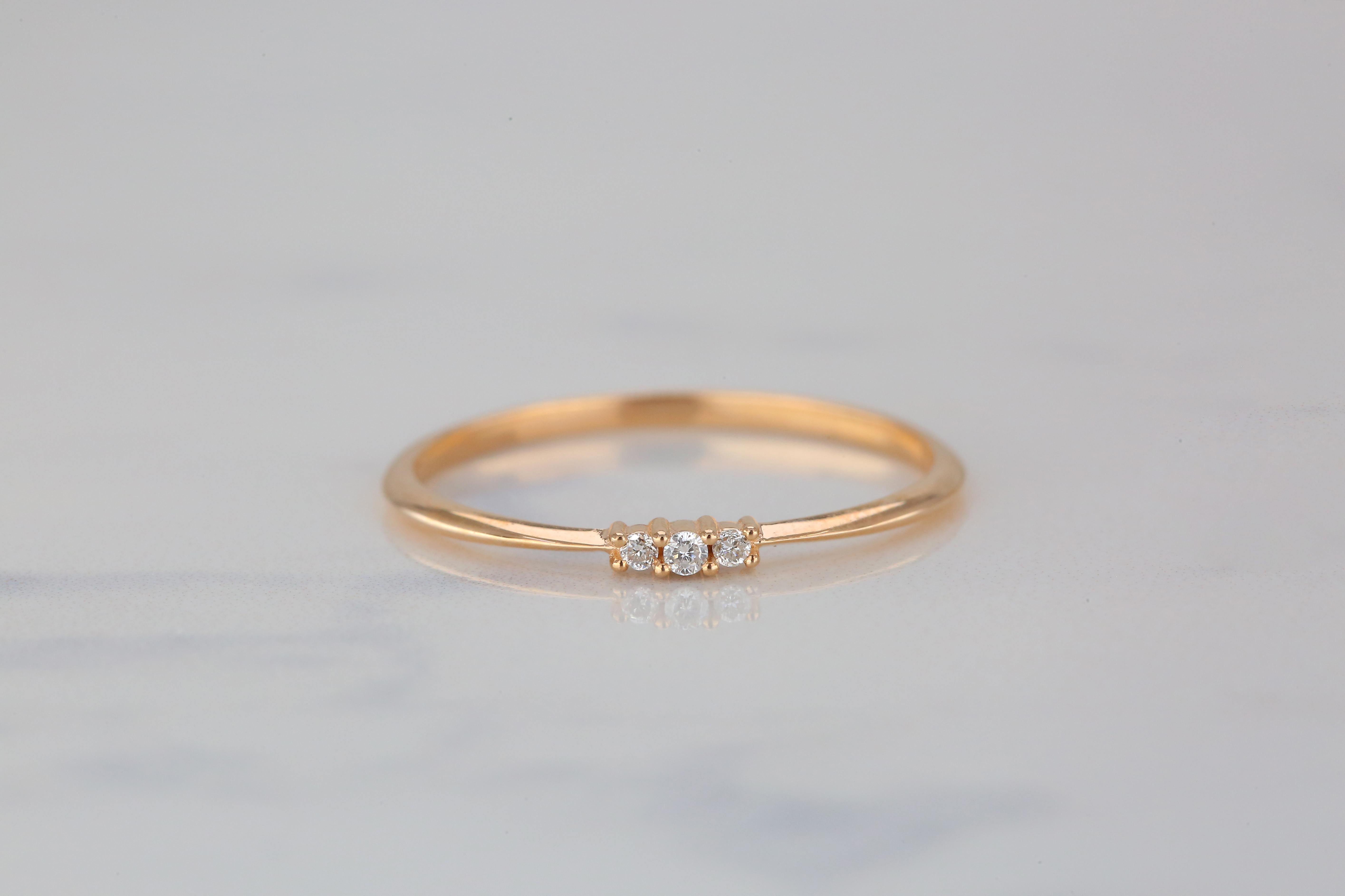 For Sale:  Round Diamond Trio Ring, 14k Solid Gold Ring, Dainty Ring, Minimalist Style Ring 7