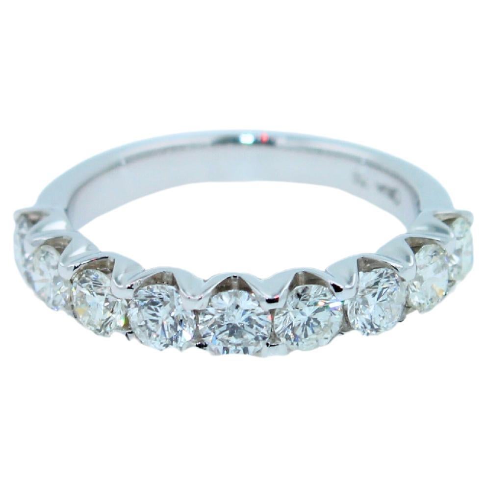 Round Diamond U Setting Eternity Stackable Wedding Band 18 Karat White Gold Ring For Sale