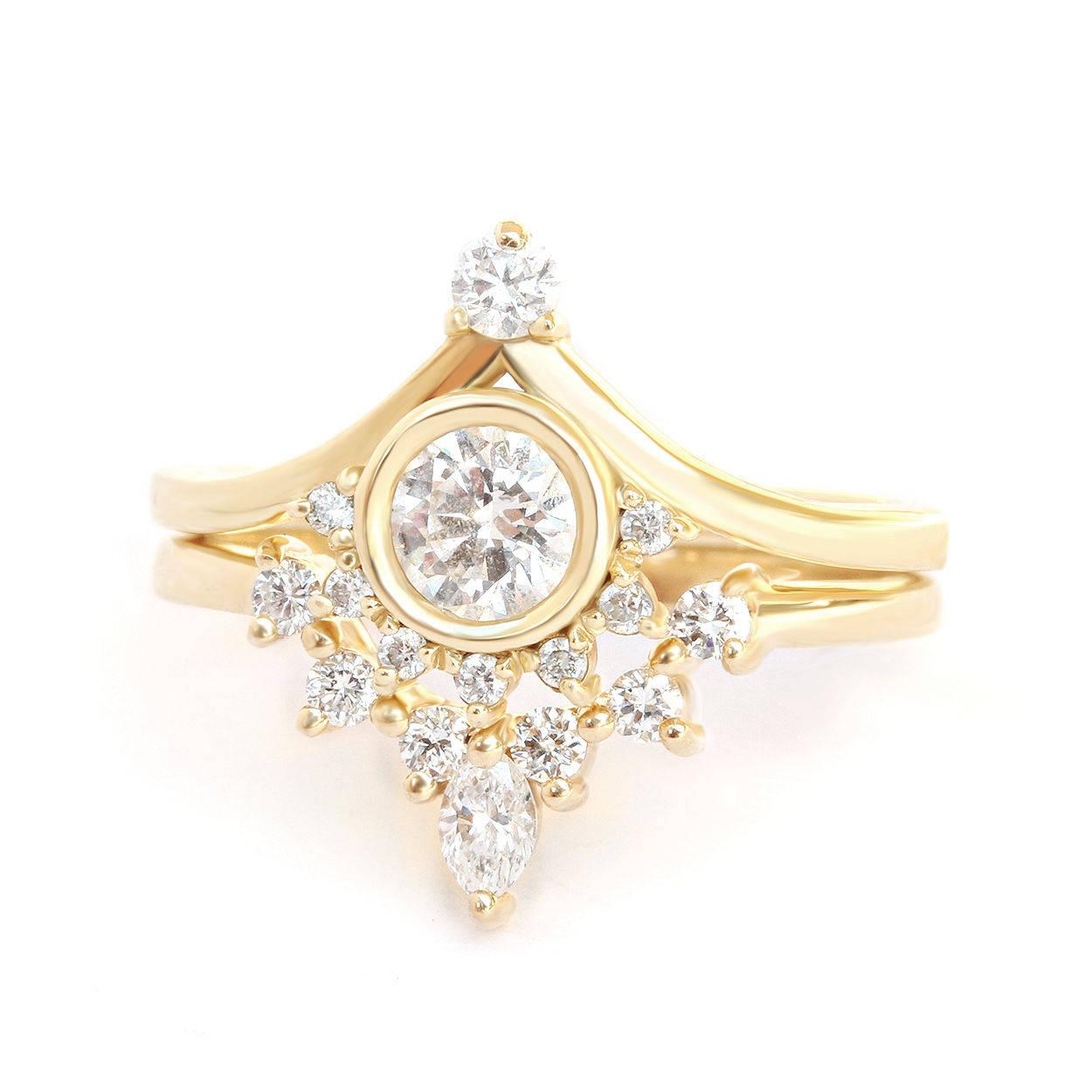 Contemporary Round Diamond Unique Engagement Rings Set - 