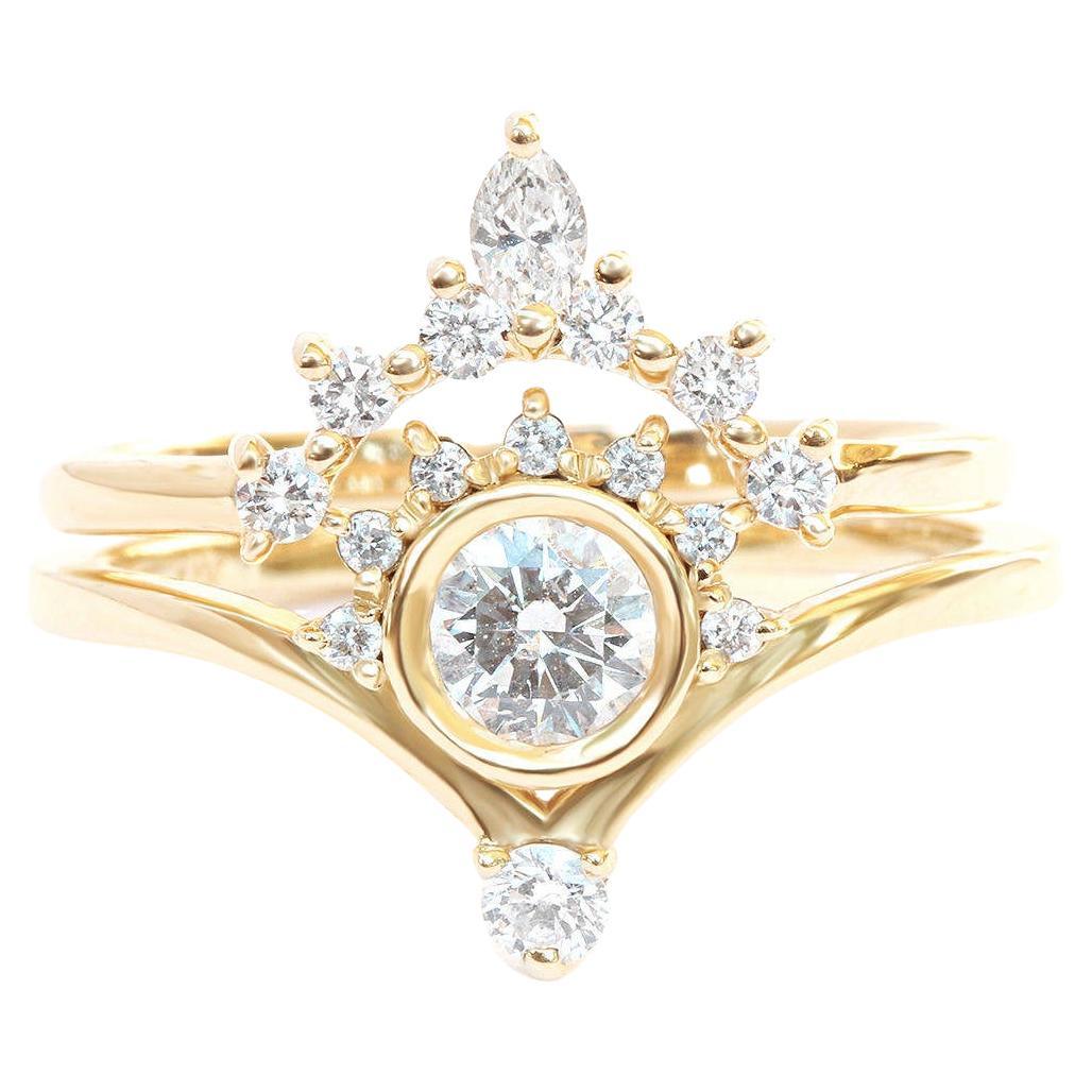 Round Diamond Unique Engagement Rings Set - "Valentia & Romi"