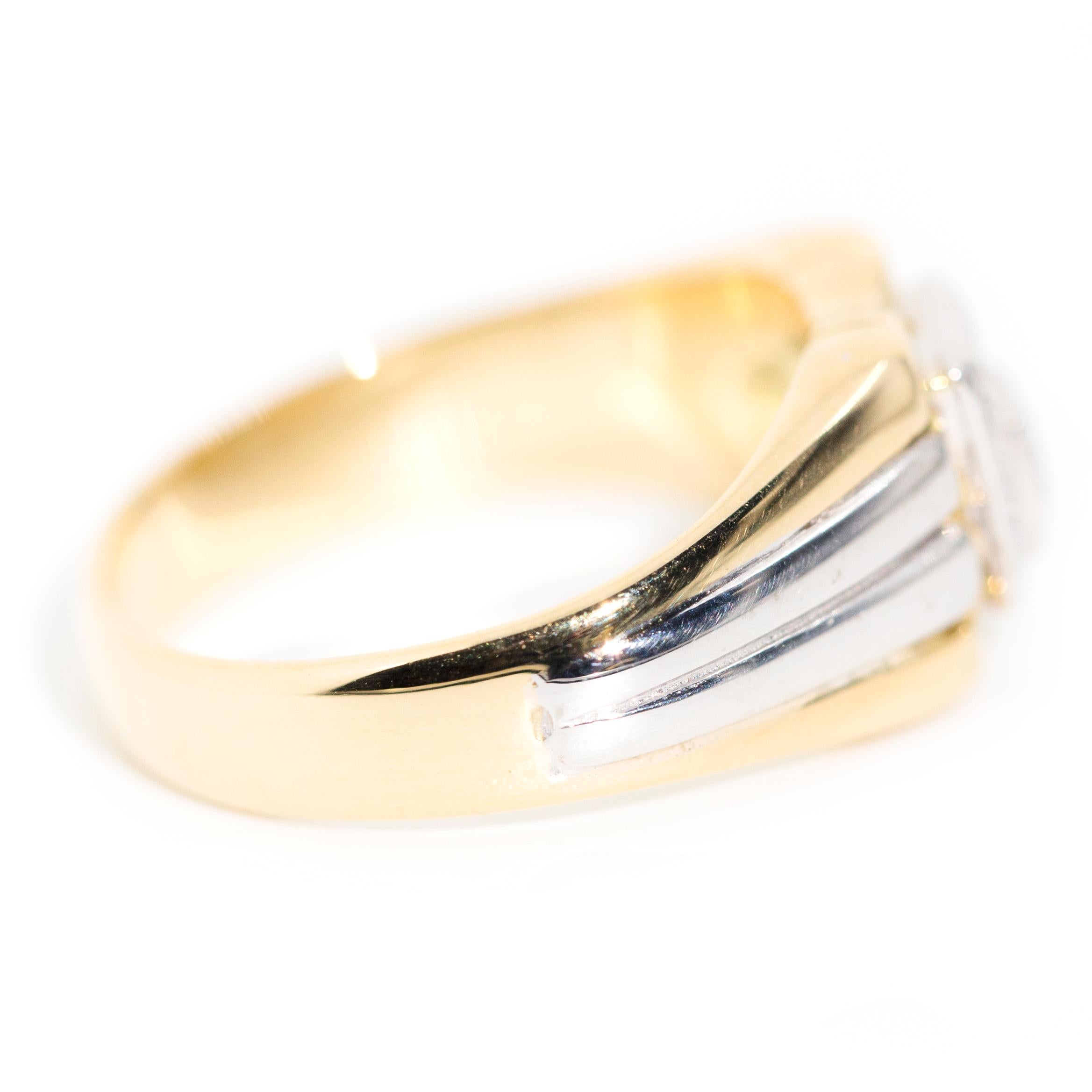 Round Diamond Vintage Men's Signet Ring in 18 Carat Yellow and White Gold 4