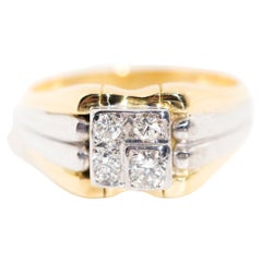 Round Diamond Vintage Men's Signet Ring in 18 Carat Yellow and White Gold