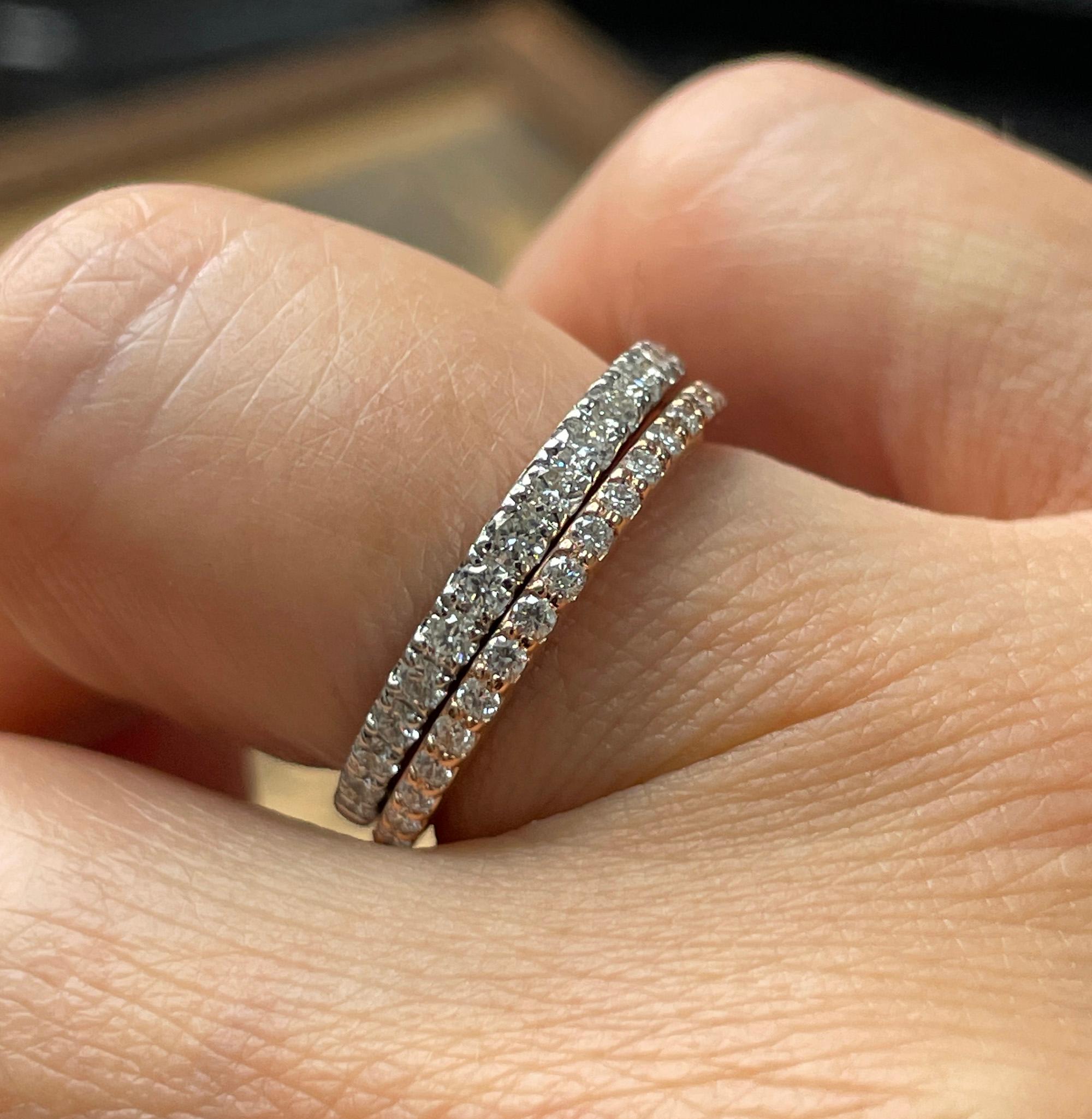 Runder Diamant-Ehering .35ct Pave 14k Weißgold Stapelbarer Jahrestag-Ring im Angebot 8