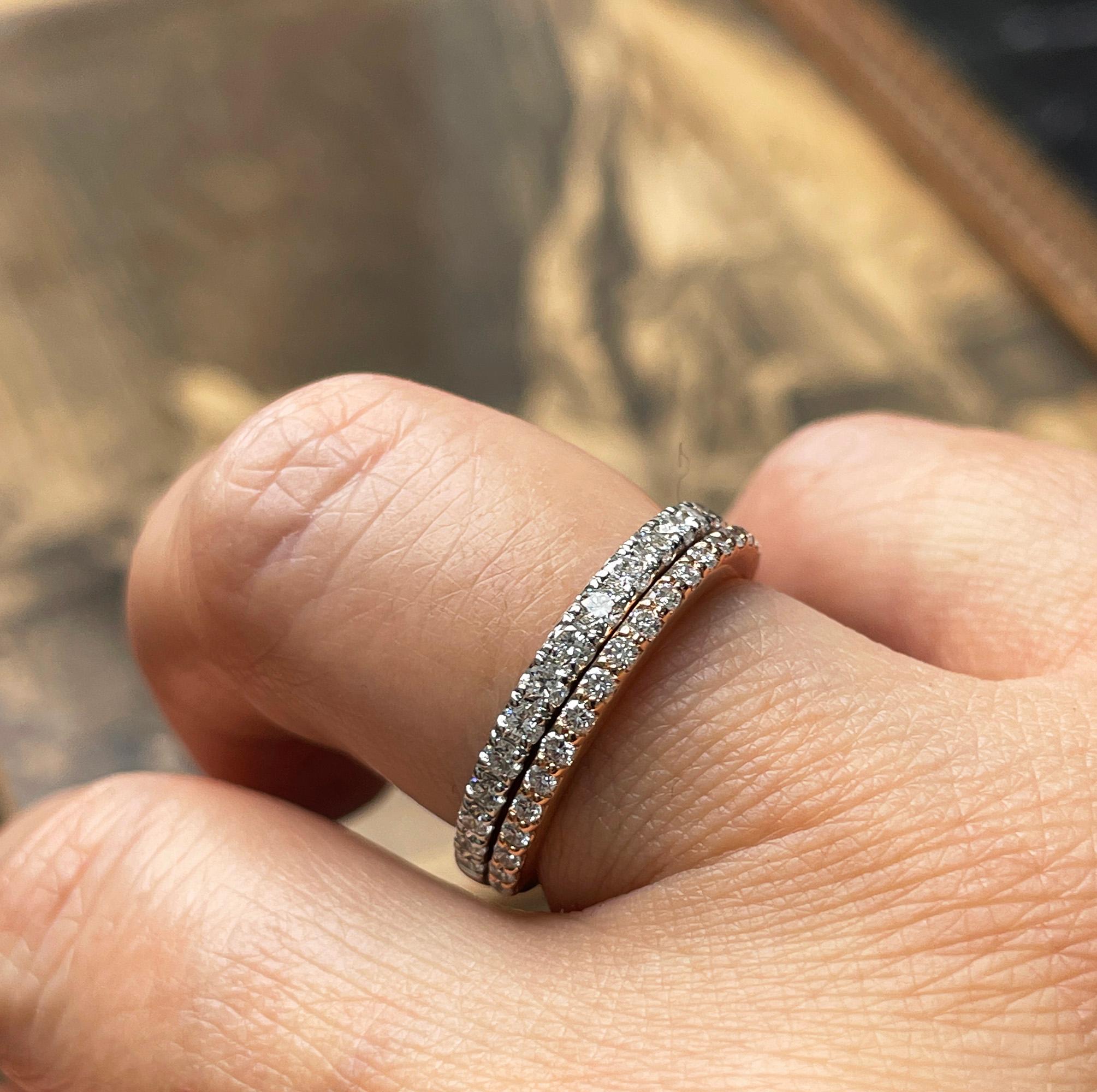 Runder Diamant-Ehering .35ct Pave 14k Weißgold Stapelbarer Jahrestag-Ring im Angebot 9
