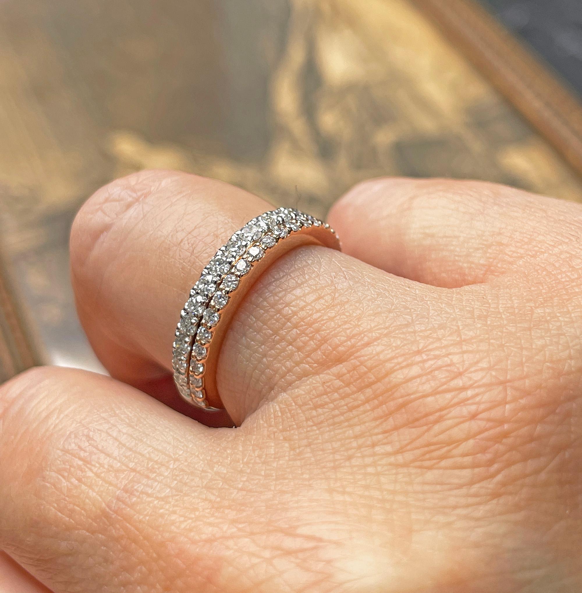 Runder Diamant-Ehering .35ct Pave 14k Weißgold Stapelbarer Jahrestag-Ring im Angebot 10