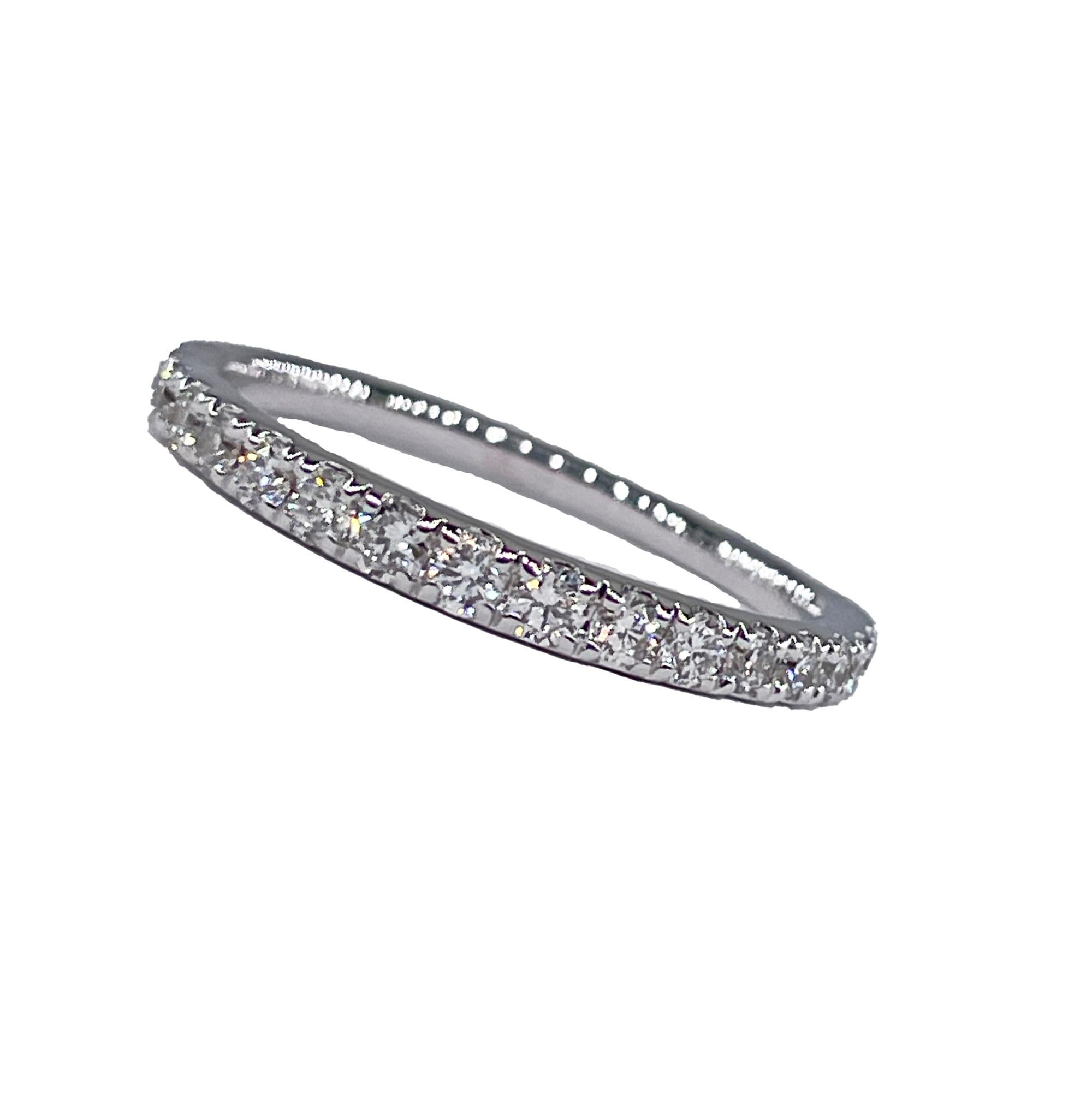 Round Diamond Wedding Band .35ct Pave 14k White Gold Stackable Anniversary Ring For Sale 13