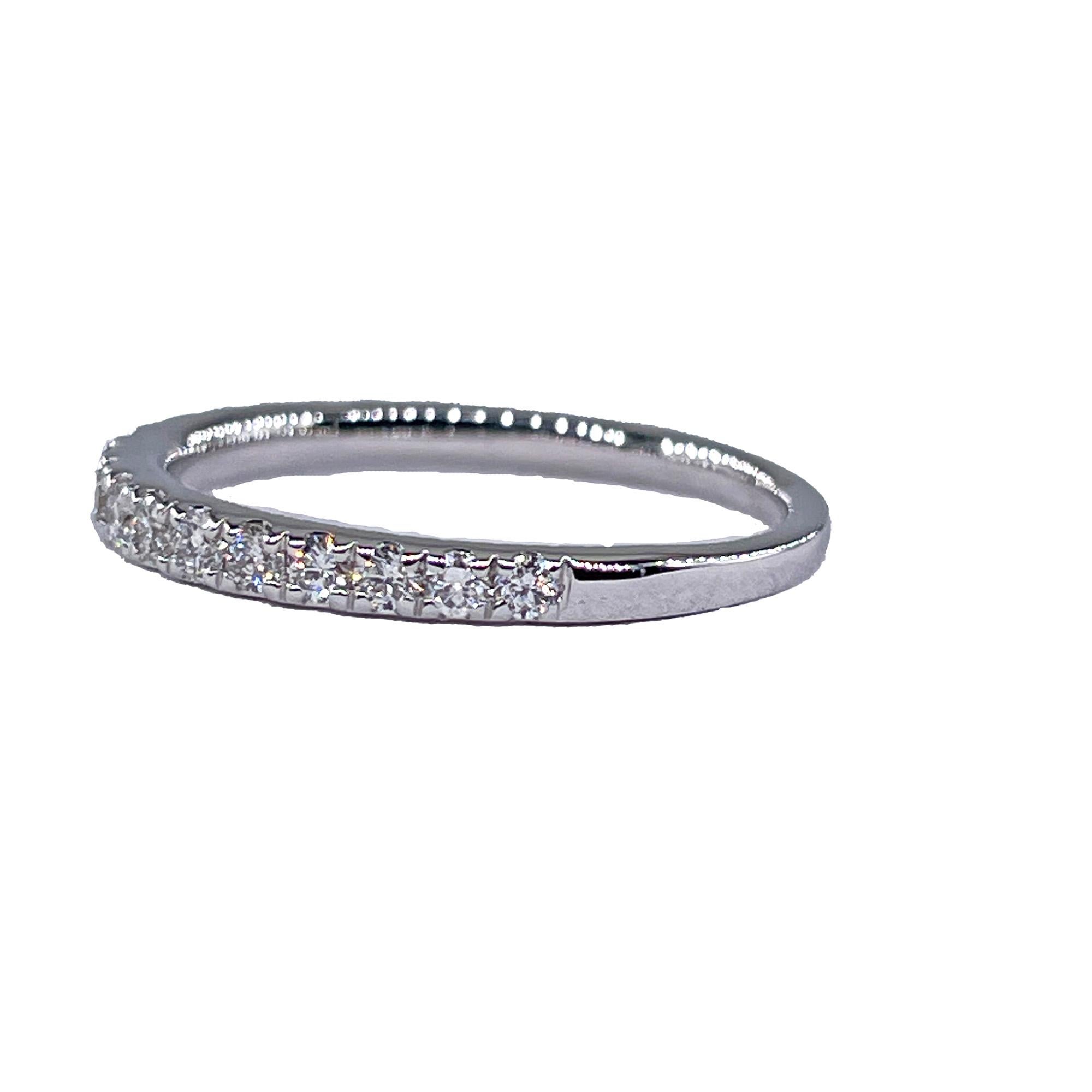 Round Diamond Wedding Band .35ct Pave 14k White Gold Stackable Anniversary Ring For Sale 14