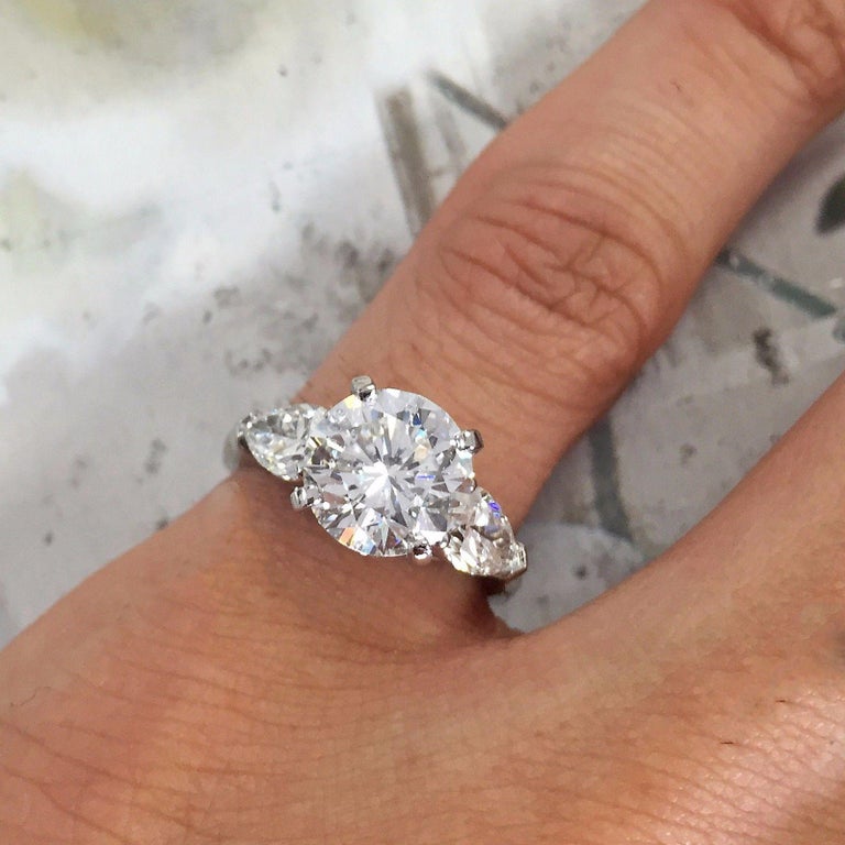 Round Diamond / Wedding Engagement Ring, 2.2 Carat Three-Stone Ring For ...