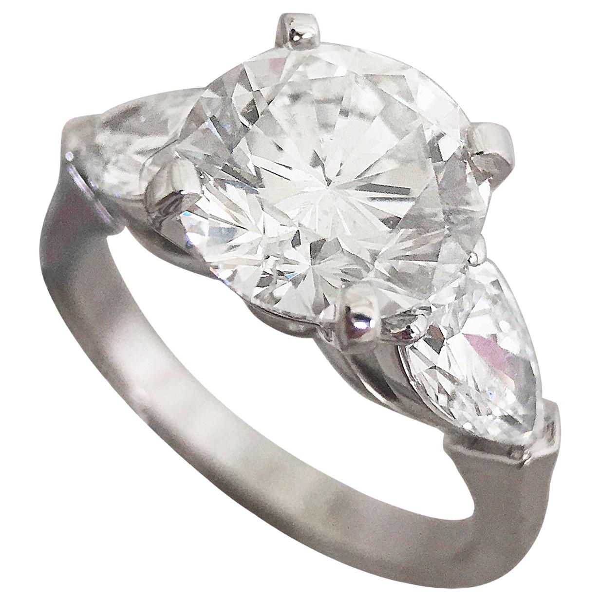 Round Diamond / Wedding Engagement Ring, 2.2 Carat Three-Stone Ring For Sale