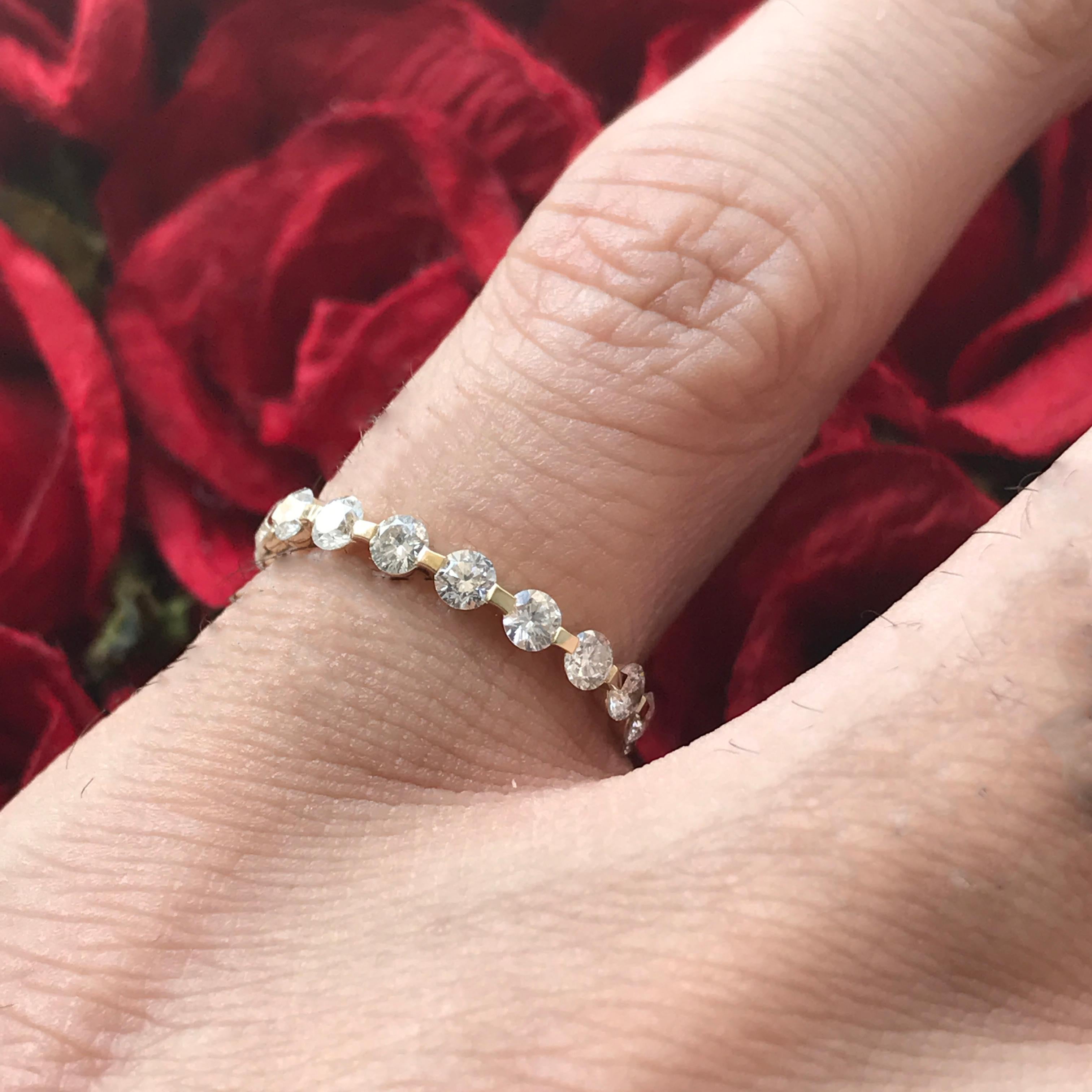 Made to order, please allow 2-5 weeks.
 
Round Set Diamond Wedding / Eternity Band 1.26 CTW F-H Color VS - SI Clarity

18 Perfectly Set Diamonds 2.5mm each
White natural diamonds no treatment (F-H Color VS-SI Clarity)
Solid 14k Yellow Gold

Can be