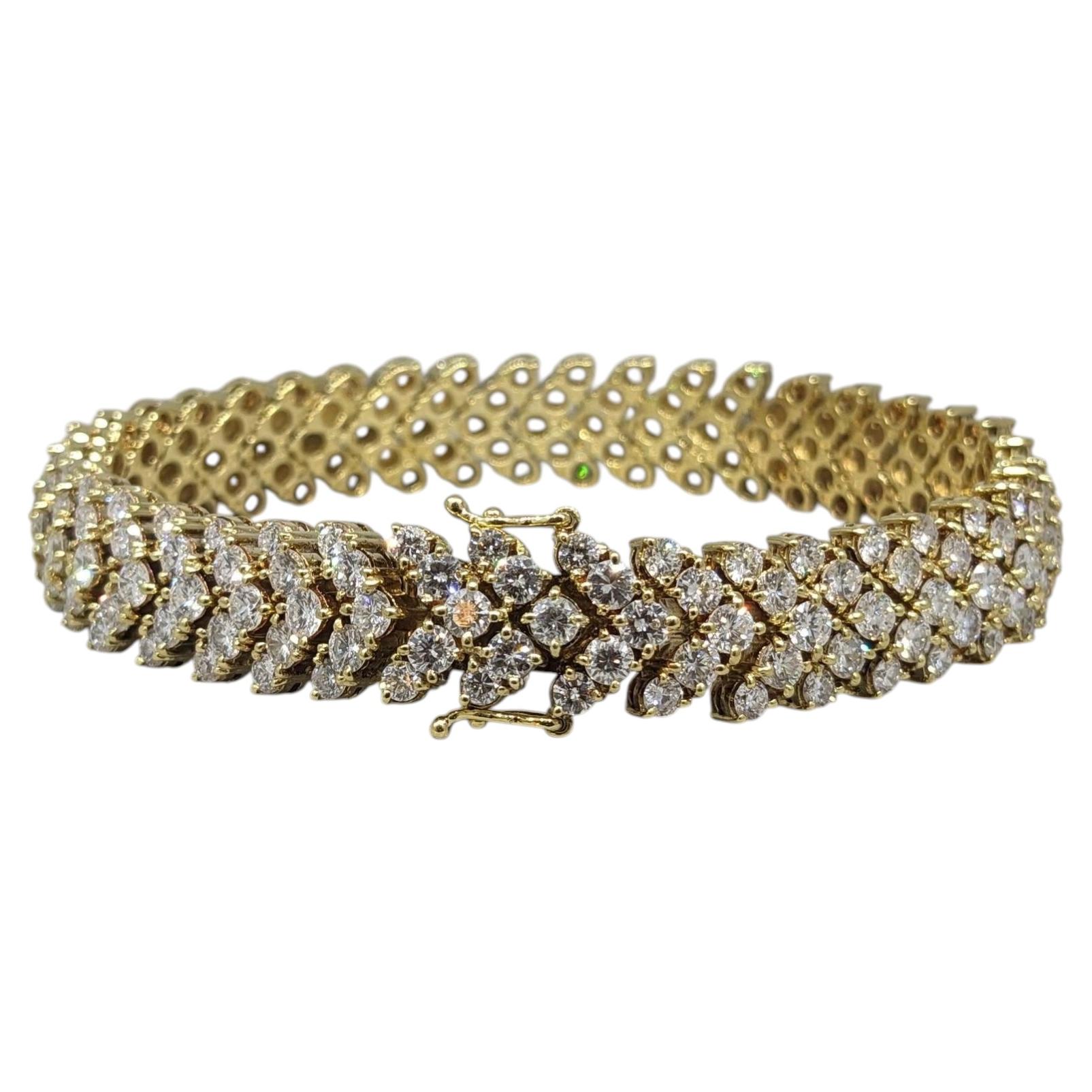Round Diamond Wide Chevron Bracelet 11.5 ctw in 18k Yellow Gold