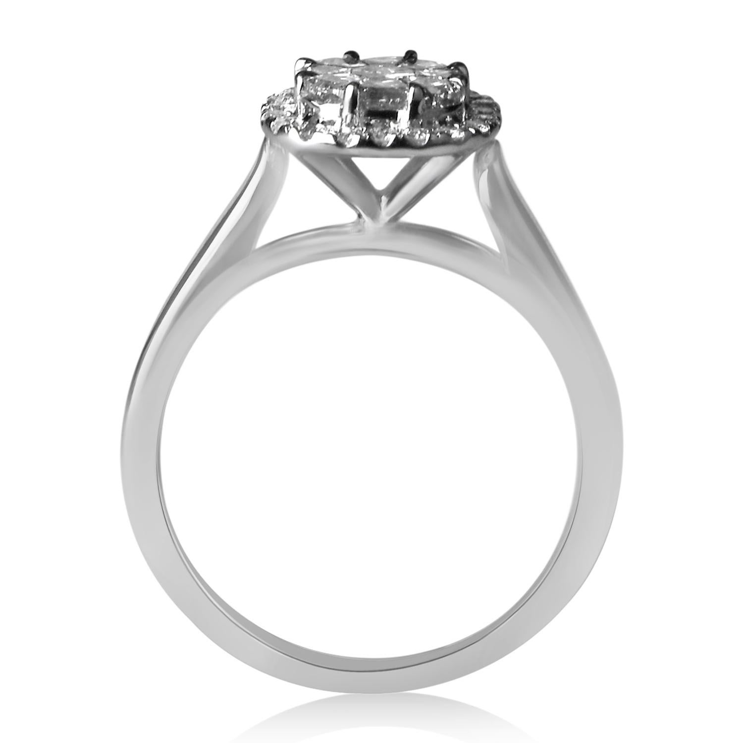 Round Cut 1/2 Carat Round Certified Diamond Ring with Double Halo 14 Karat White Gold For Sale