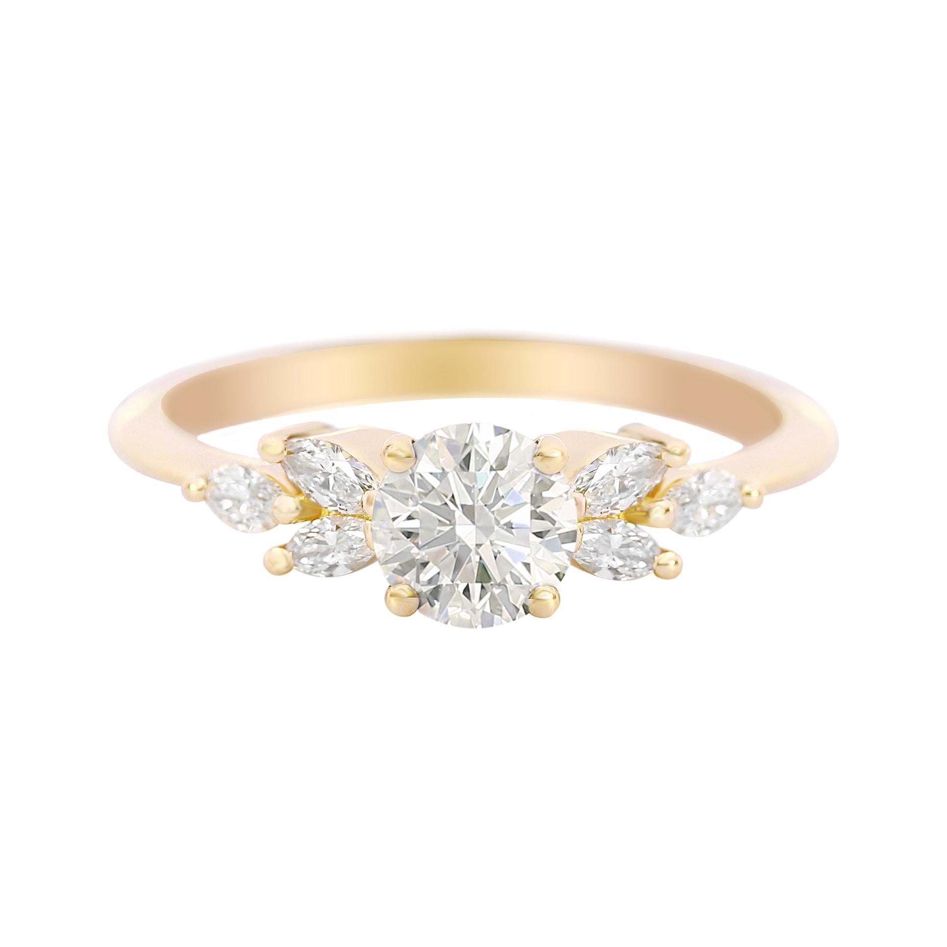 Im Angebot: Runder Diamant mit Marquise Seitensteinen Klassischer, einzigartiger Verlobungsring Penelope () 5
