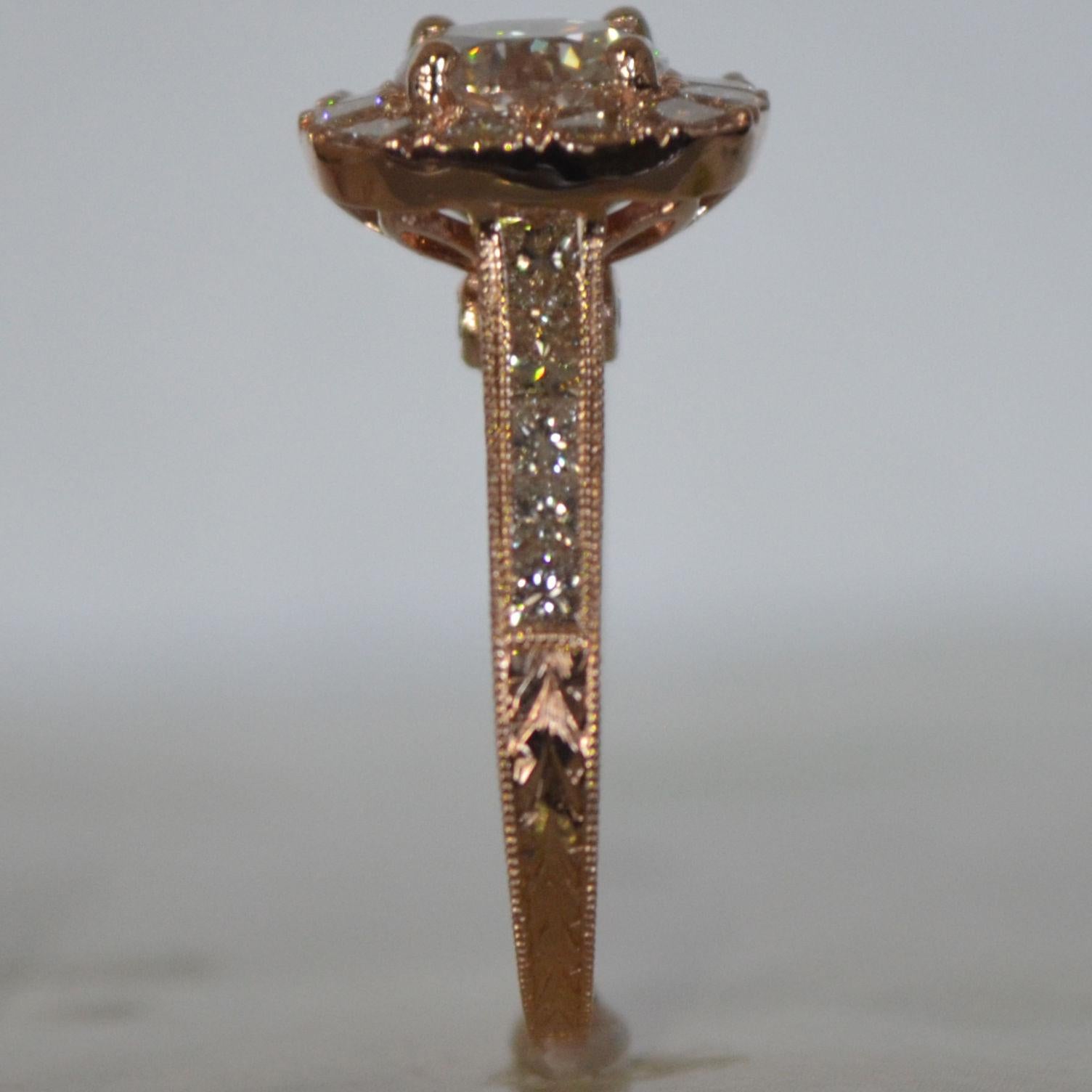 Runder Diamant mit Prinzessin Halo Verlobungsring Rose Gold, 1,45 Karat im Zustand „Neu“ im Angebot in West Hollywood, CA