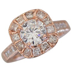 Runder Diamant mit Prinzessin Halo Verlobungsring Rose Gold, 1,45 Karat