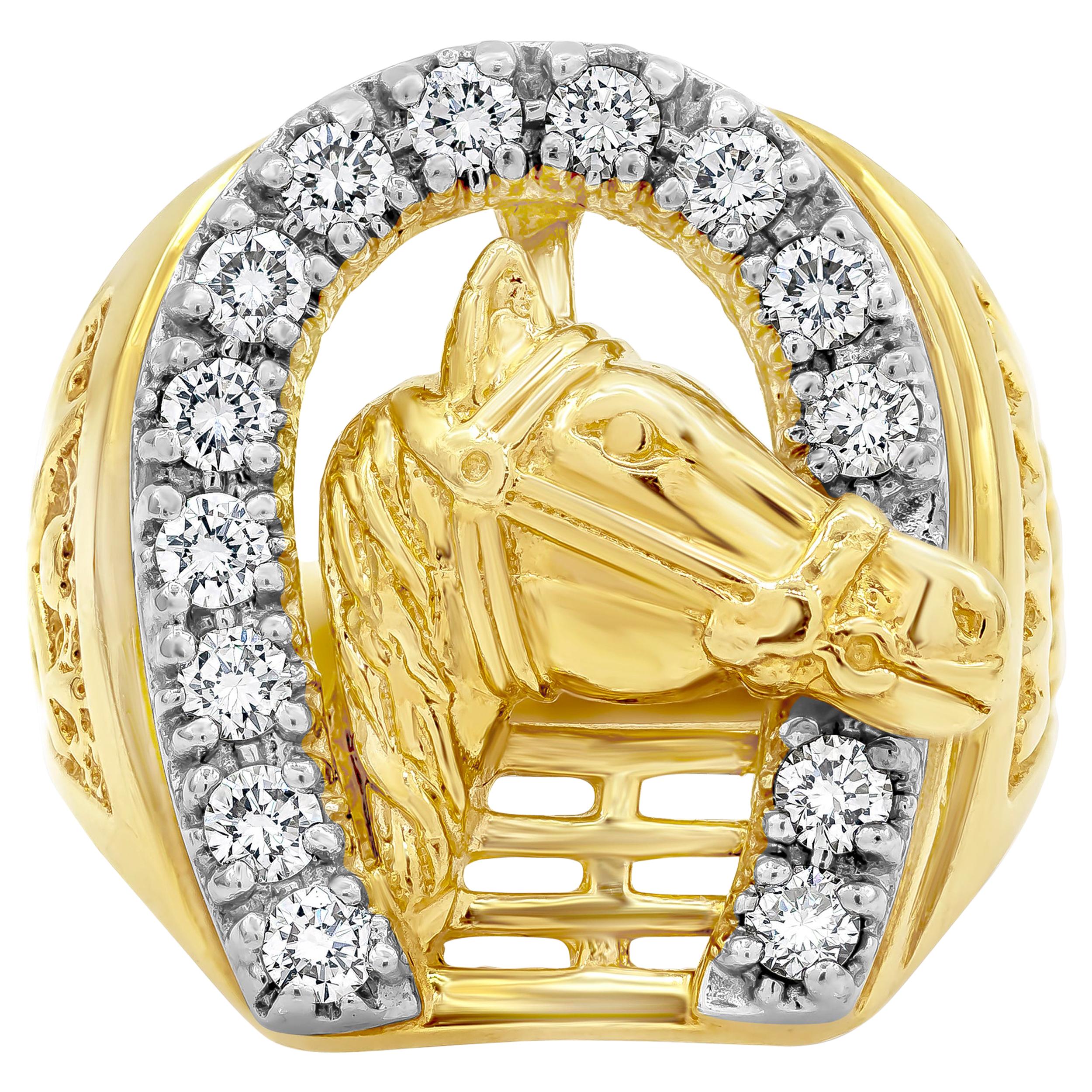 Bague vintage pour homme en cuir de cheval avec diamants ronds et brillants de 0,70 carat au total