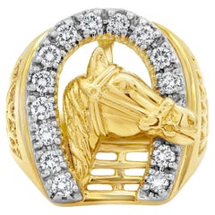 Bague vintage pour homme en cuir de cheval avec diamants ronds et brillants de 0,70 carat au total