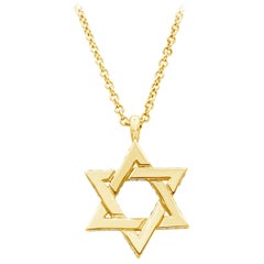 Round Diamond Yellow Gold Star of David Pendant Necklace