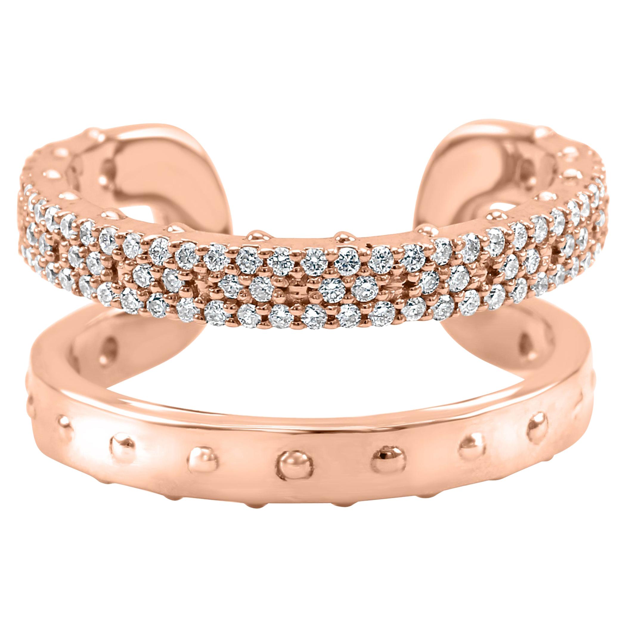 Round Diamonds 14 Karat Rose Gold Fashion Stackable Horseshoe Cocktail Band Ring