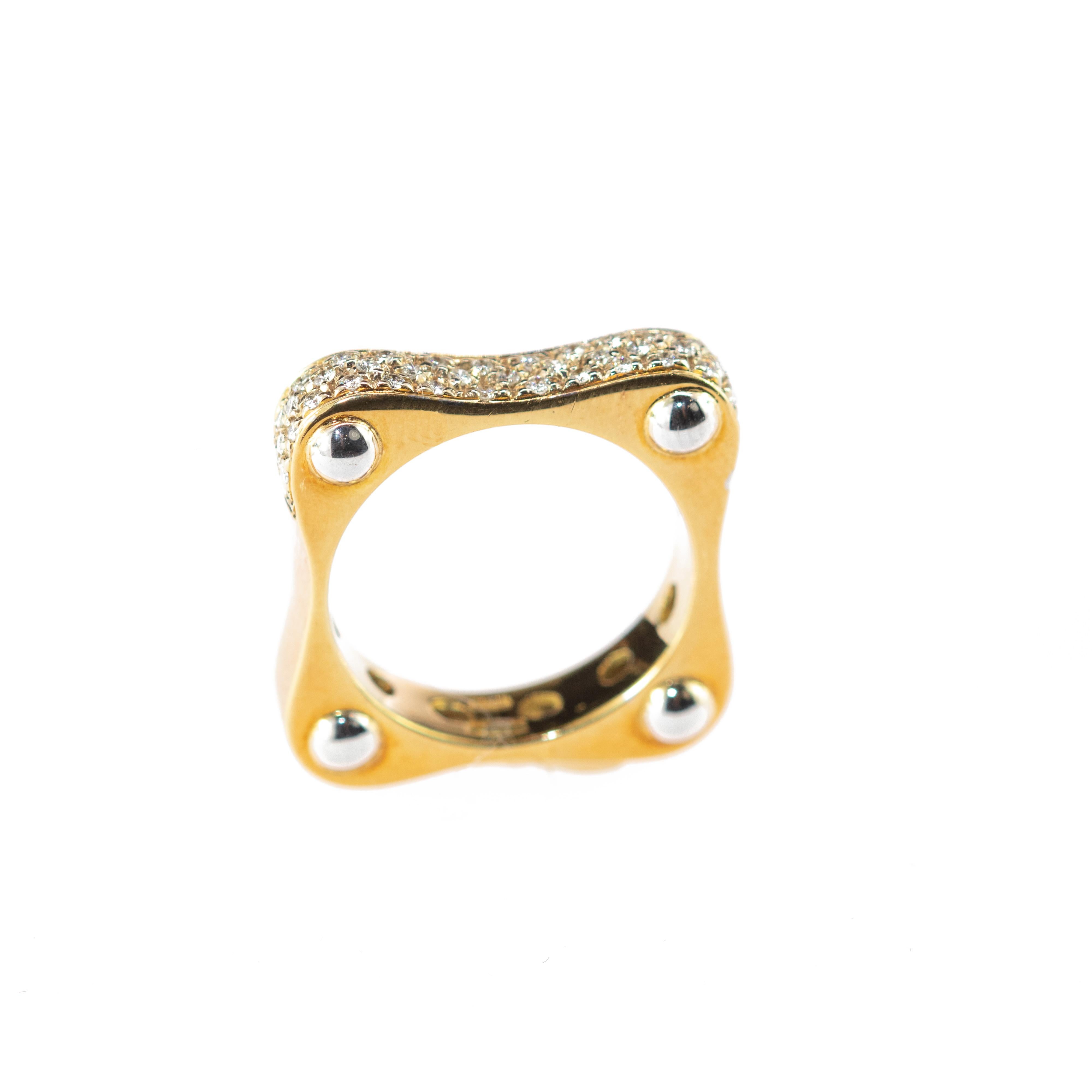 Round Diamond 18 Karat Yellow Gold Band Square Minimalist Handmade Ring 2