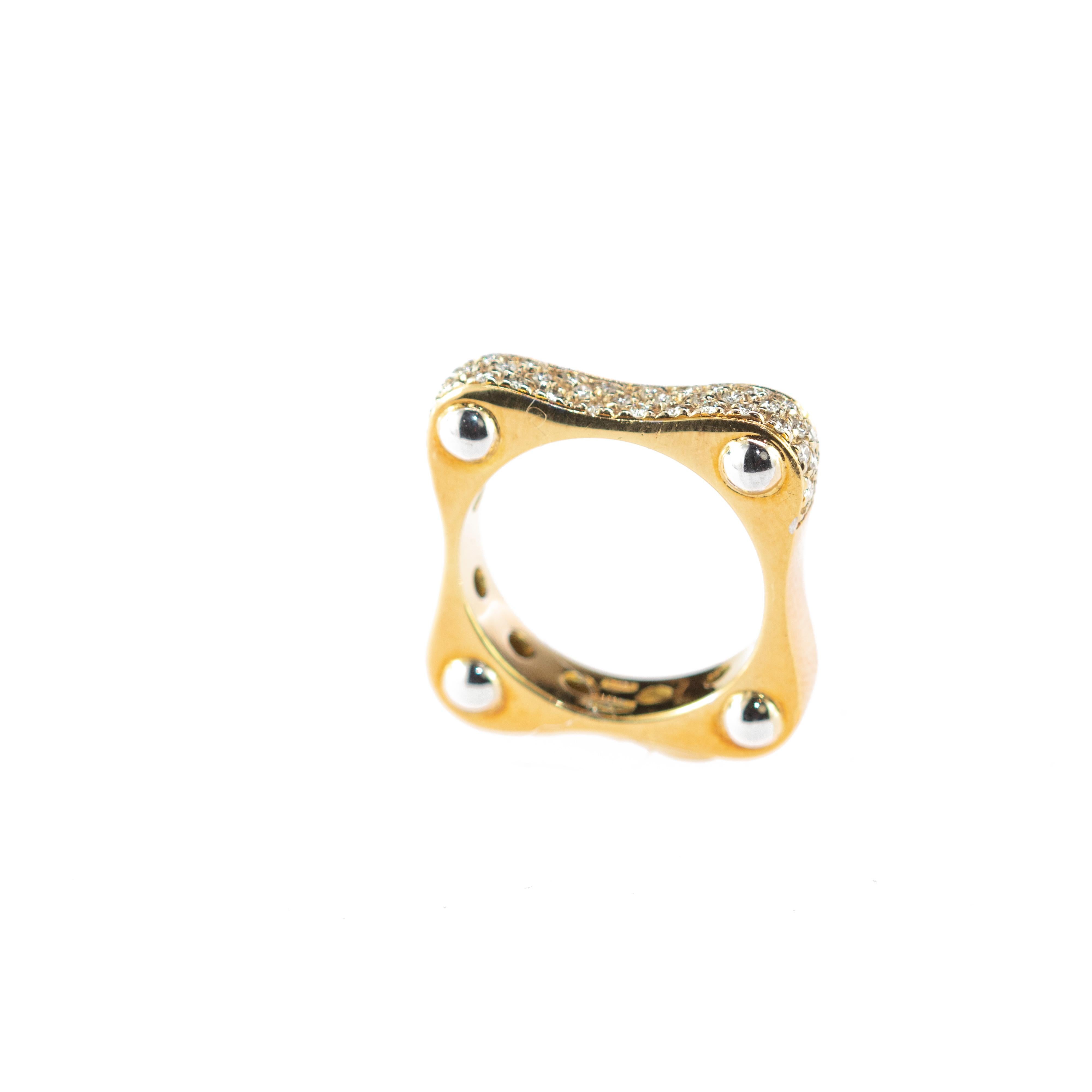 Round Diamond 18 Karat Yellow Gold Band Square Minimalist Handmade Ring 3