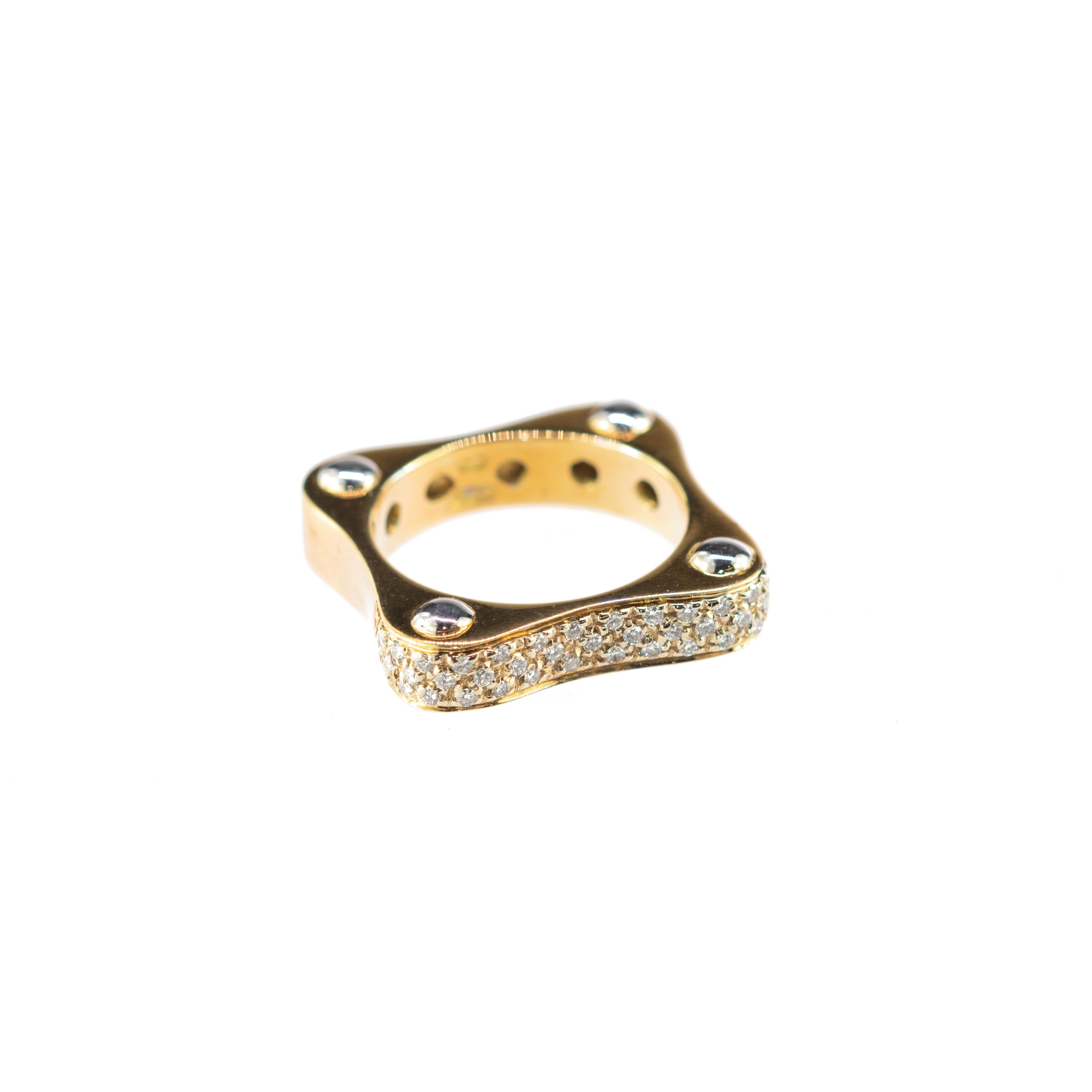 Round Diamond 18 Karat Yellow Gold Band Square Minimalist Handmade Ring 4
