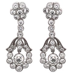 Floral Inspired Round Diamonds 2.36 Carat Platinum Drop Earrings