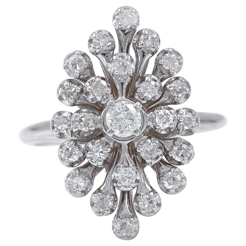 Round Diamonds 3-Tier Starburst Cocktail Ring 0.56 Carat Set in 14 Karat Gold For Sale