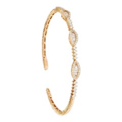 Round Diamonds & Baguettes Cuff Bracelet in 18k Yellow Gold, Medium