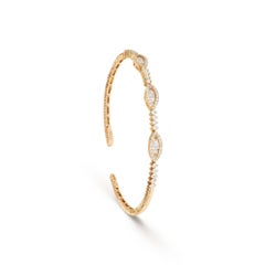 Round Diamonds & Baguettes Cuff Bracelet in 18K Yellow Gold - Small