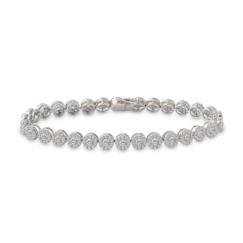 Women's Round Diamonds Halo Tennis Bracelet 5.51 cts. For Sale