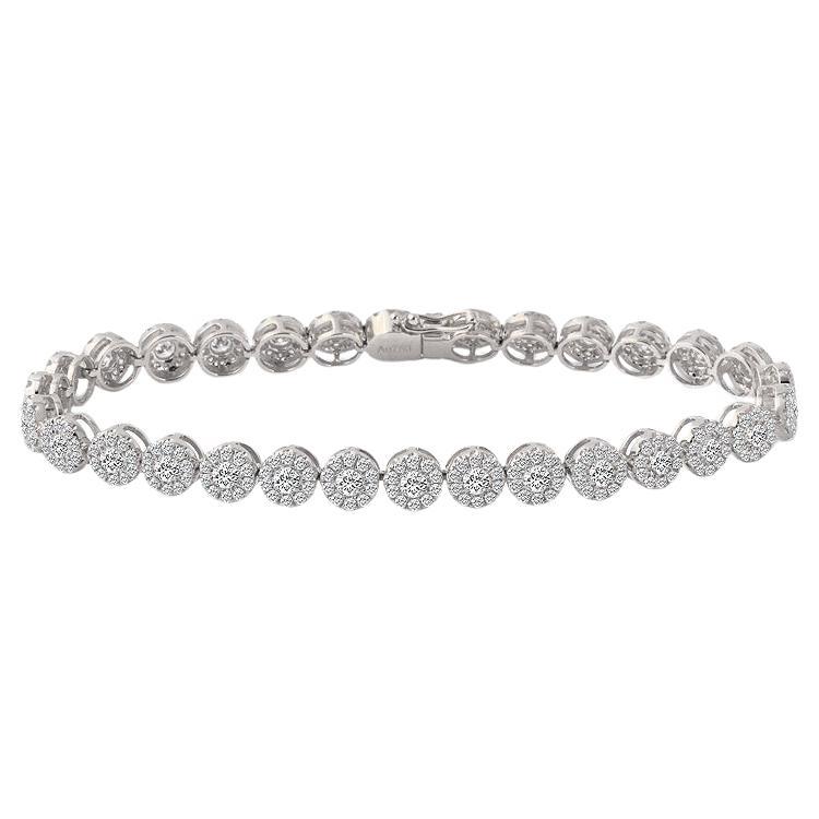 Bracelet tennis avec halo de diamants ronds de 5,51 carats