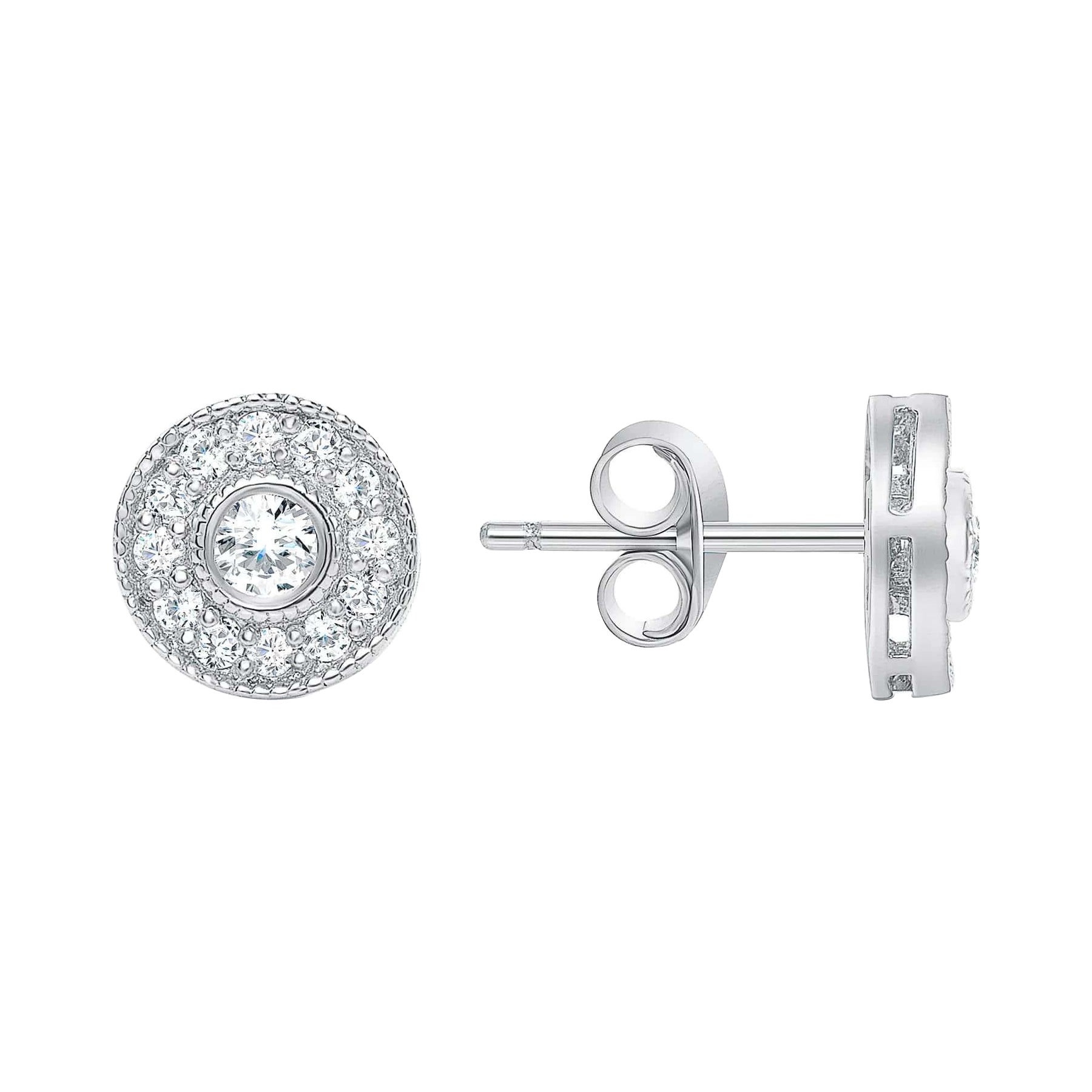 Estos deslumbrantes Pendientes Halo de Diamantes presentan un par de Diamantes de talla redonda acompañados de piedras laterales más pequeñas de Diamante de talla redonda engastadas en un precioso engaste Halo en metal de Oro macizo de 14k. Perfecto