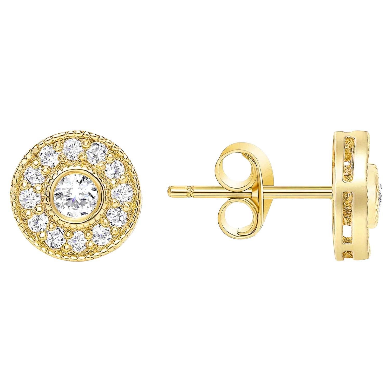 Runde Diamanten Push Back 14K Gold Halo-Ohrstecker
