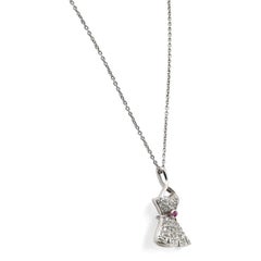 Round Diamonds & Ruby Women Dress Pendant Necklace 18K White Gold