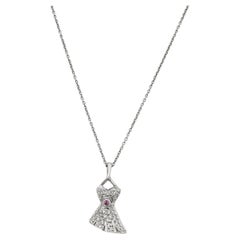 Round Diamonds & Ruby Women Dress Pendant Necklace 18K White Gold Round Diamonds & Ruby Women Dress Pendant Necklace 18K White Gold