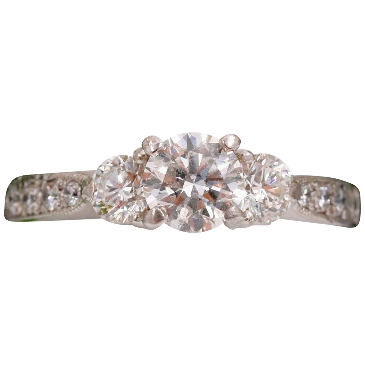 Round Diamonds Three-Stone Engagement Ring 1.00 Carat in Platinum For Sale