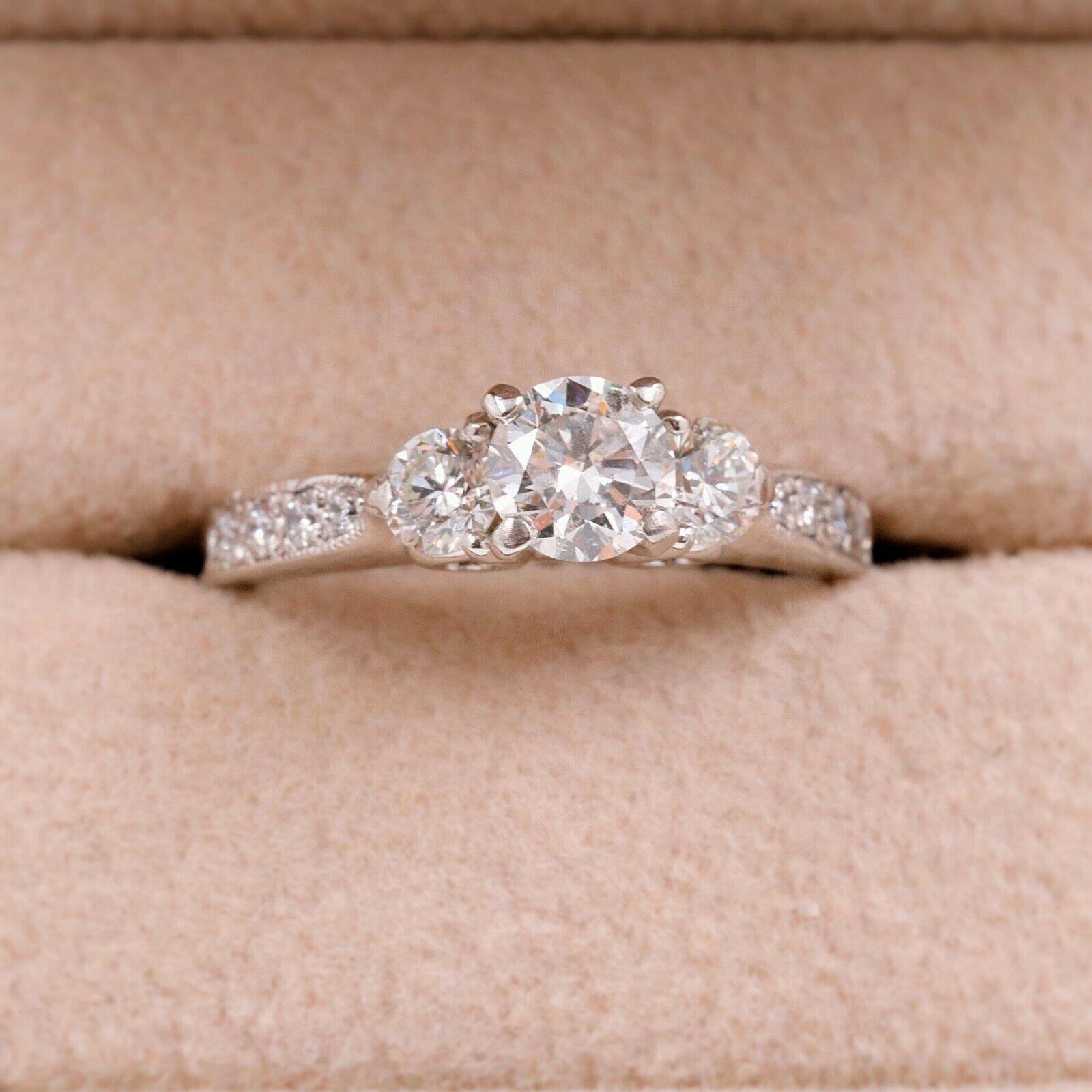 Women's Round Diamonds Three-Stone Engagement Ring 1.00 Carat in Platinum For Sale