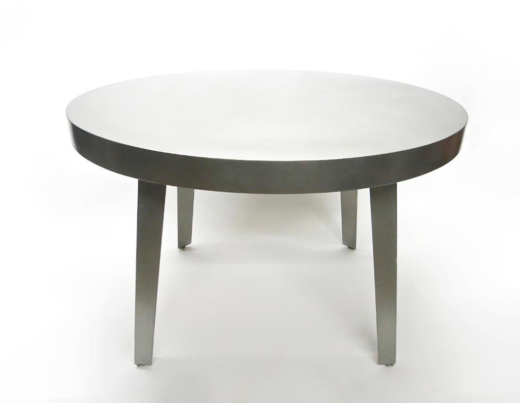 Round Dining / Center Table in Brushed Steel, NYC Circa 2005 In Good Condition For Sale In Jersey City, NJ