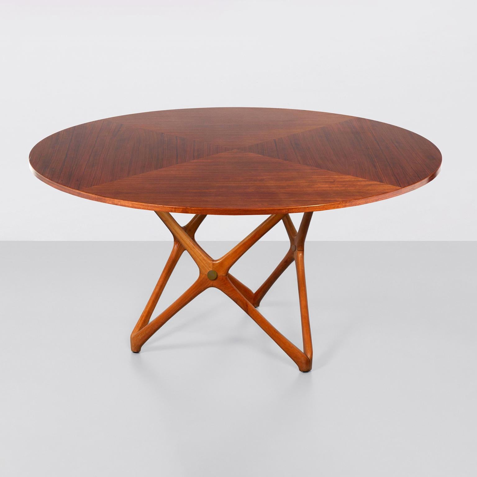 Modern Round Dining/Center Table, Solid Wood Base Structure, Veneered Wood Top, Bespoke For Sale