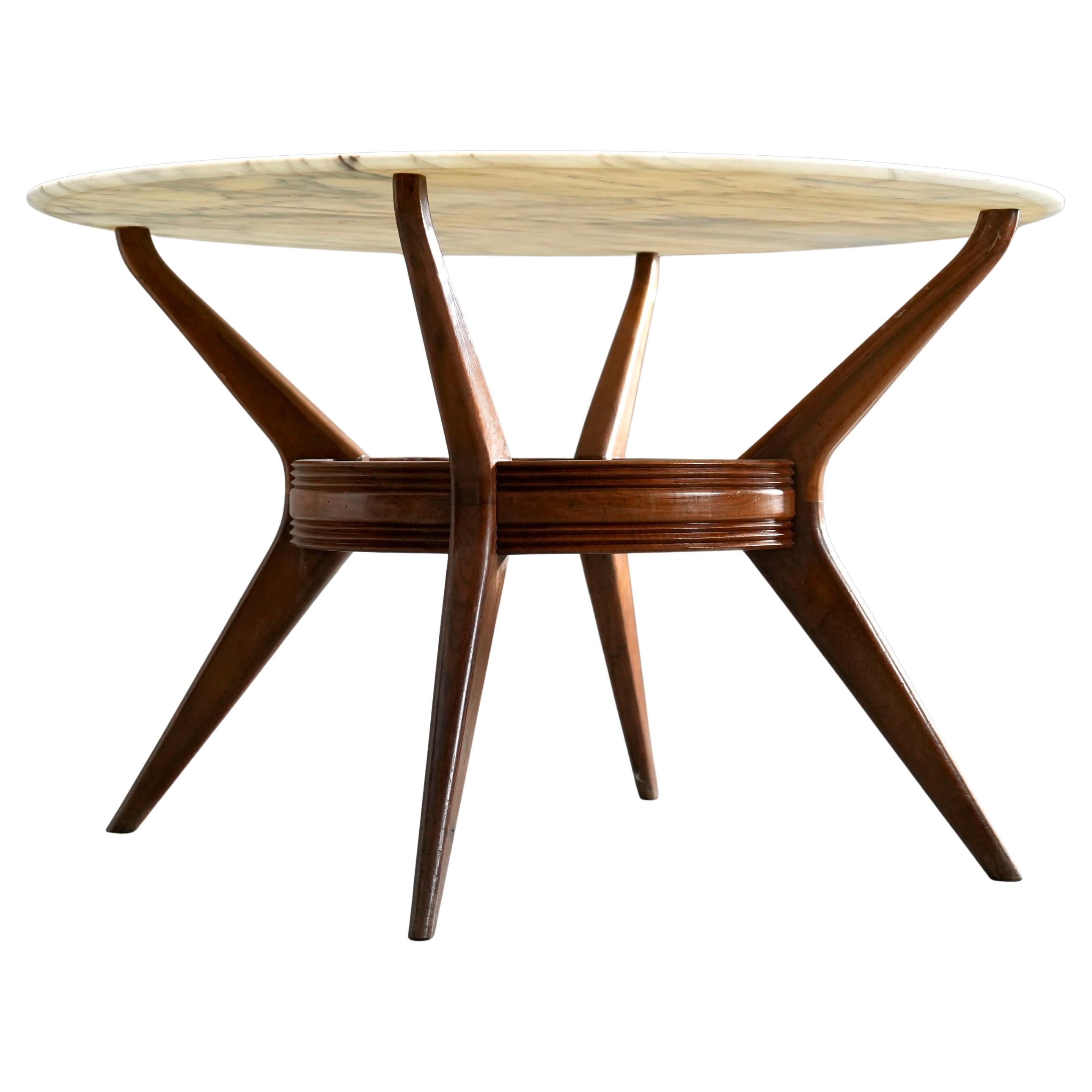 Table de salle à manger ronde en noyer et marbre par Ariberto Colombo, Italie, années 1950