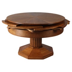 Round Dining Room Table with Special Enlarging Mechanism, Oak, 1920s