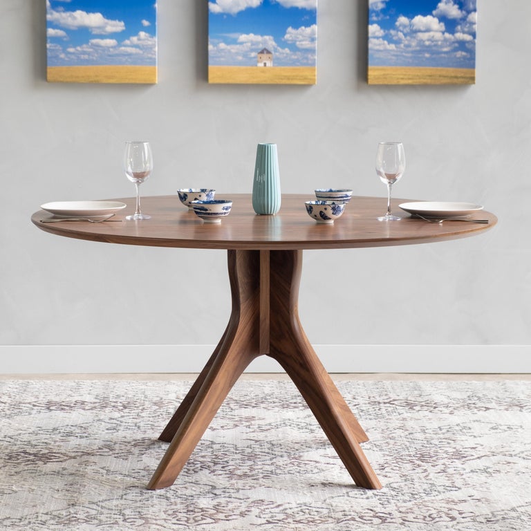 Solid Wood Mid Century Modern Dining Set Round Round Dining Table