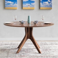 Round Dining Table 46" With Pedestal Base, Handmade, Midcentury Style, Walnut
